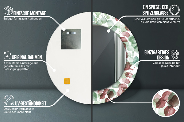 Specchio tondo con cornice stampata Eucalipto