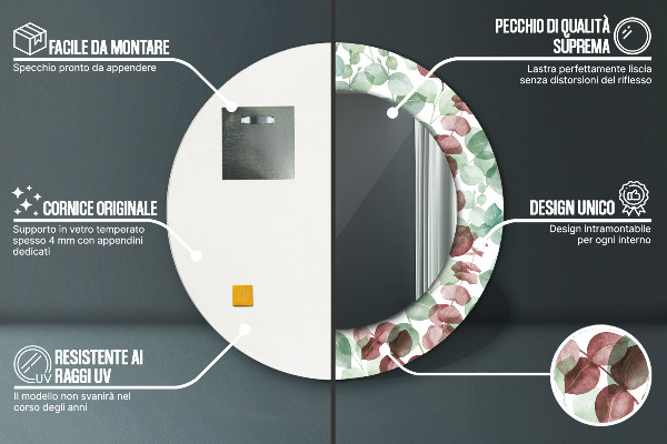 Specchio tondo con cornice stampata Eucalipto