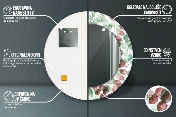 Specchio tondo con cornice stampata Eucalipto