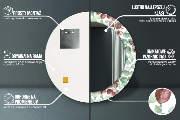 Specchio tondo con cornice stampata Eucalipto