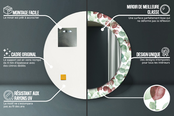 Specchio tondo con cornice stampata Eucalipto