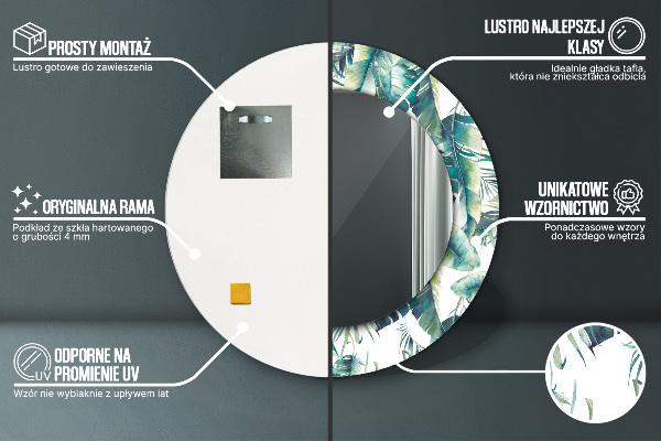 Specchio tondo con cornice stampata Foglie