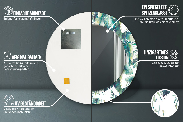 Specchio tondo con cornice stampata Foglie