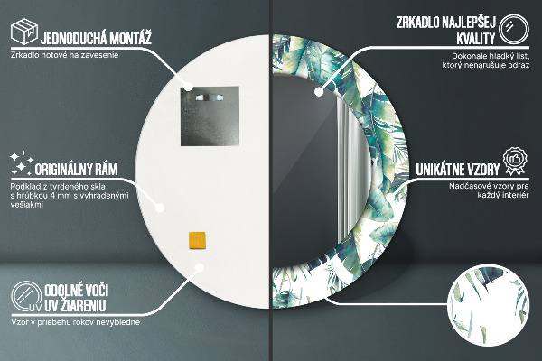 Specchio tondo con cornice stampata Foglie