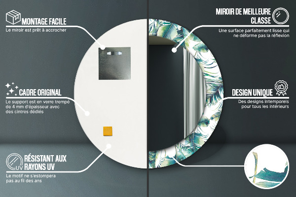 Specchio tondo con cornice stampata Foglie