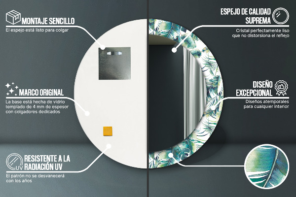 Specchio tondo con cornice stampata Foglie