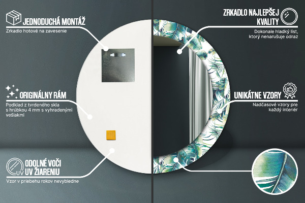 Specchio tondo con cornice stampata Foglie