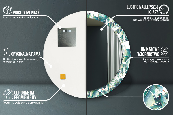 Specchio tondo con cornice stampata Foglie