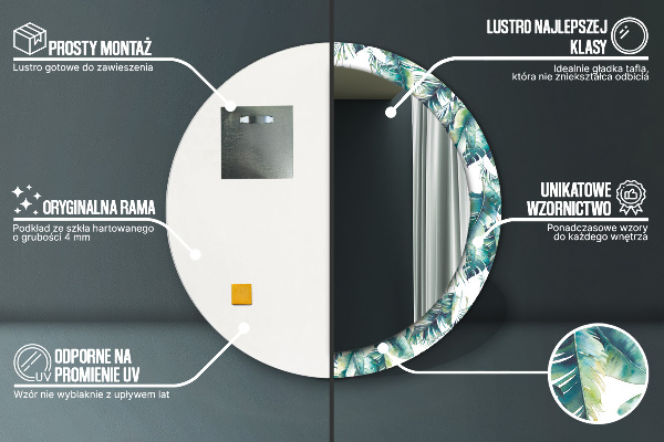 Specchio tondo con cornice stampata Foglie