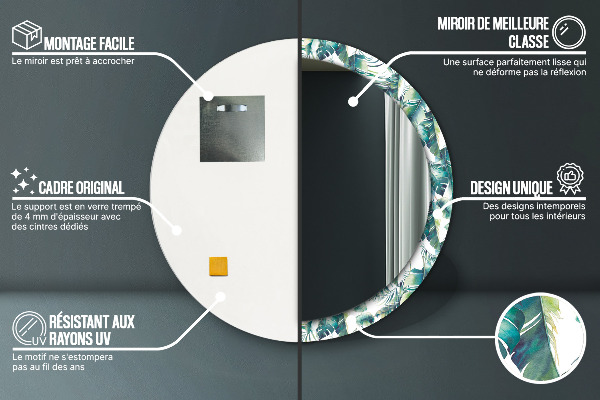 Specchio tondo con cornice stampata Foglie