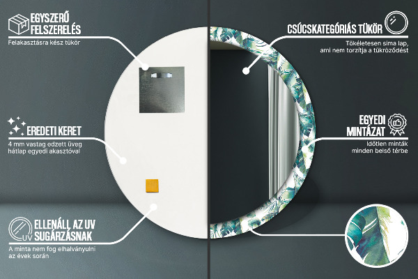 Specchio tondo con cornice stampata Foglie