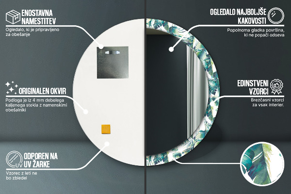 Specchio tondo con cornice stampata Foglie