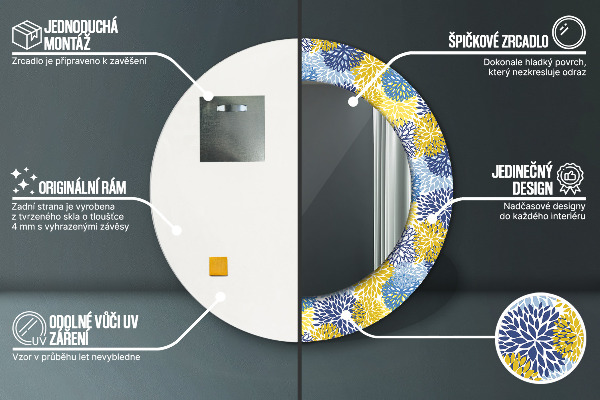 Specchio tondo con cornice stampata Fiori blu