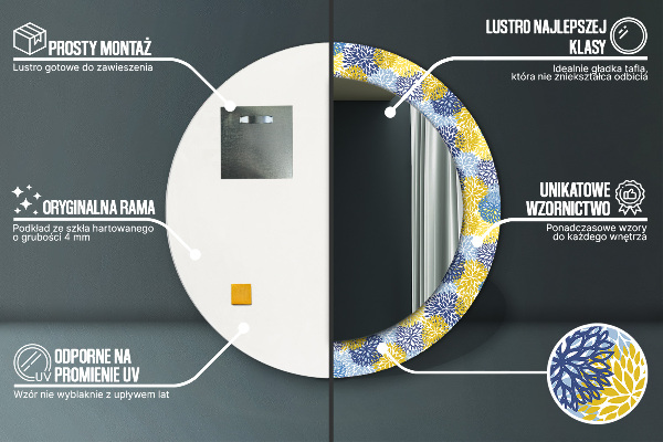 Specchio tondo con cornice stampata Fiori blu