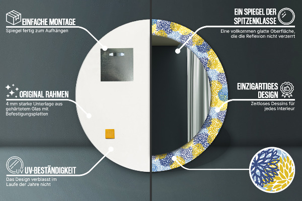 Specchio tondo con cornice stampata Fiori blu