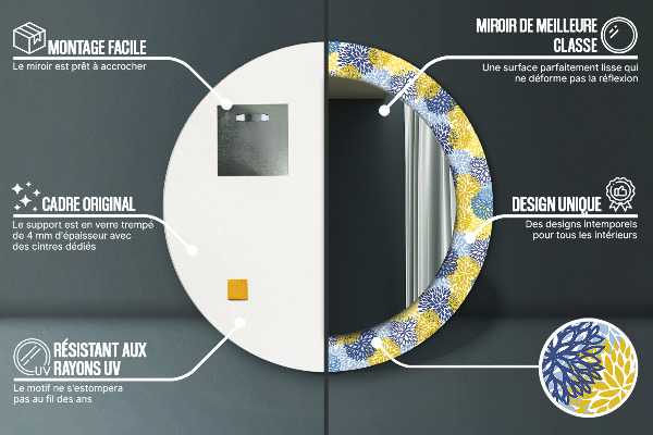 Specchio tondo con cornice stampata Fiori blu