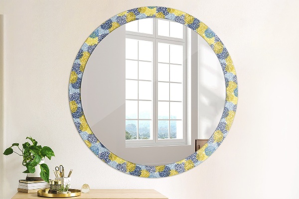 Specchio tondo con cornice stampata Fiori blu