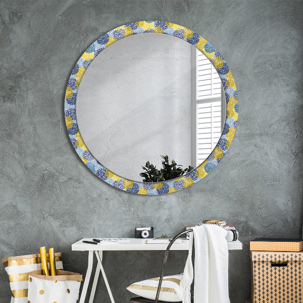 Specchio tondo con cornice stampata Fiori blu