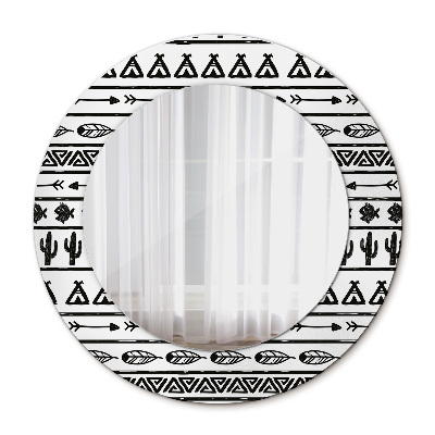 Specchio tondo con cornice stampata Boho minimalista
