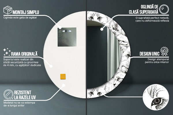 Specchio tondo con cornice stampata Animali domestici gatti