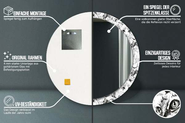 Specchio tondo con cornice stampata Animali domestici gatti