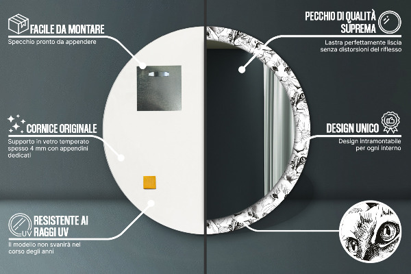 Specchio tondo con cornice stampata Animali domestici gatti