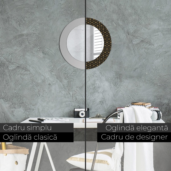 Specchio tondo con cornice stampata Geometria esagonale