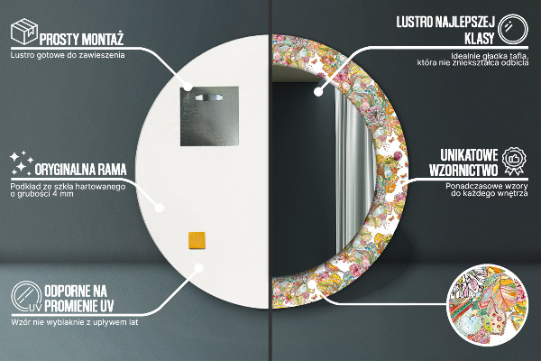 Specchio tondo con cornice stampata Un sogno sulla terra delle fiabe
