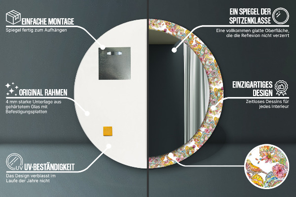 Specchio tondo con cornice stampata Un sogno sulla terra delle fiabe