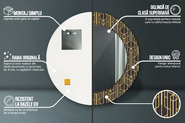 Specchio tondo con cornice stampata Astratto