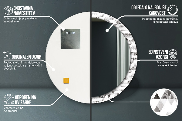 Specchio tondo con cornice stampata Triangolo arcobaleno