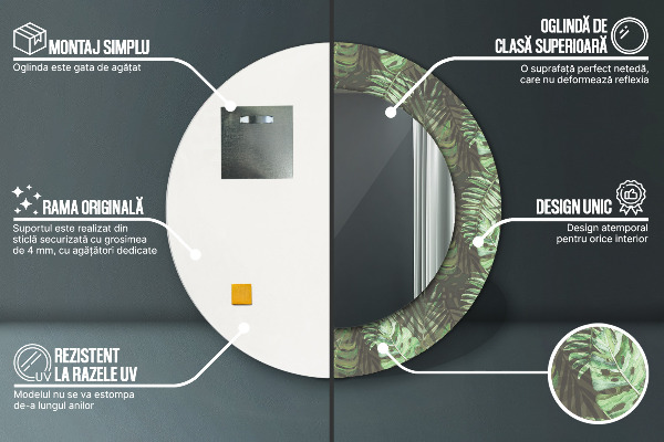 Specchio tondo stampato Foglie tropicali