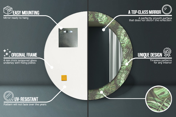 Specchio tondo stampato Foglie tropicali