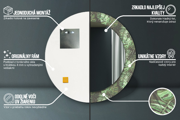 Specchio tondo stampato Foglie tropicali