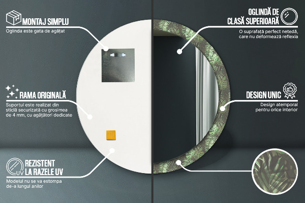 Specchio tondo stampato Foglie tropicali