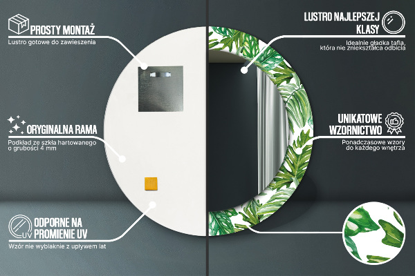 Specchio tondo stampato Foglie della giungla