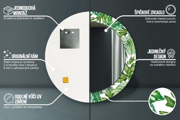 Specchio tondo stampato Foglie della giungla