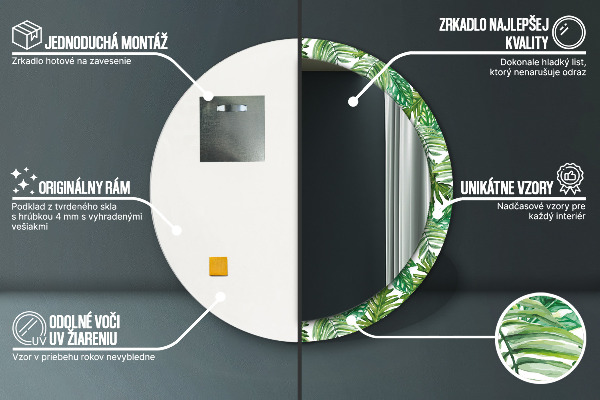 Specchio tondo stampato Foglie della giungla