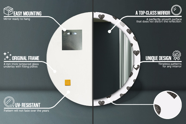 Specchio tondo stampato Cuori astratti