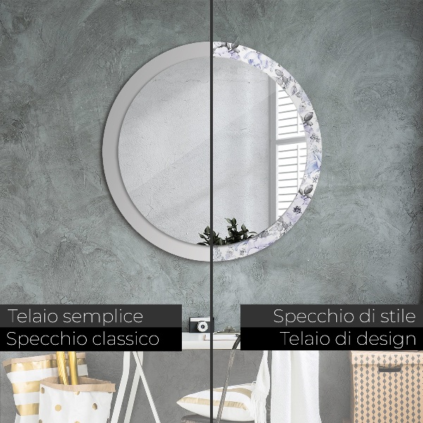 Specchio tondo stampato Rose blu
