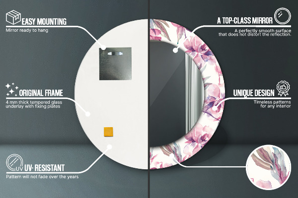 Specchio tondo decoro Fiori Peonies