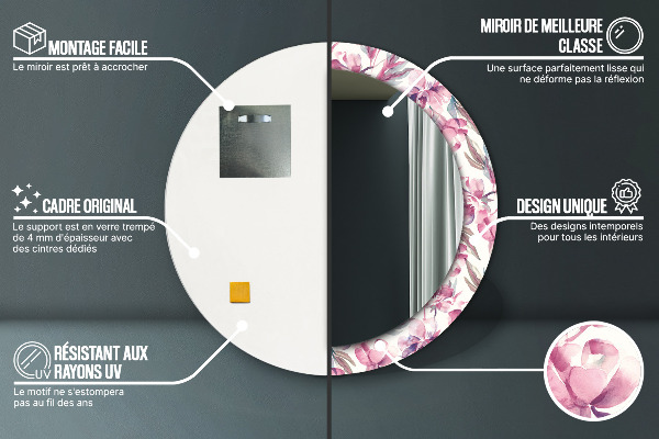 Specchio tondo decoro Fiori Peonies