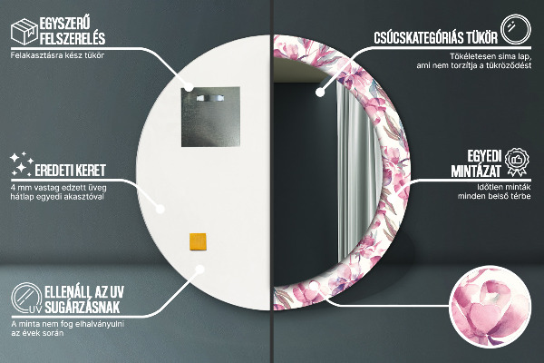 Specchio tondo decoro Fiori Peonies