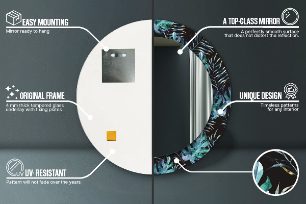 Specchio tondo decoro Foglie esotiche