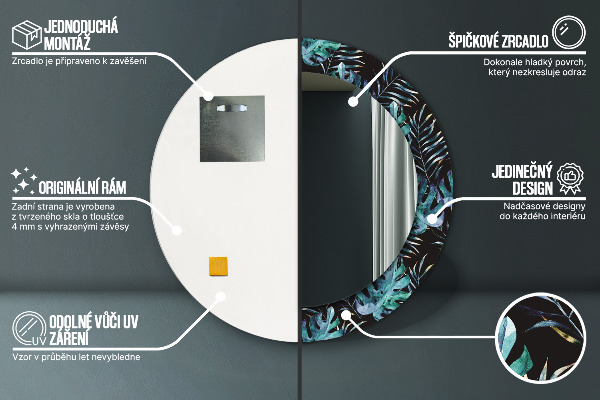 Specchio tondo decoro Foglie esotiche