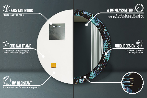 Specchio tondo decoro Foglie esotiche