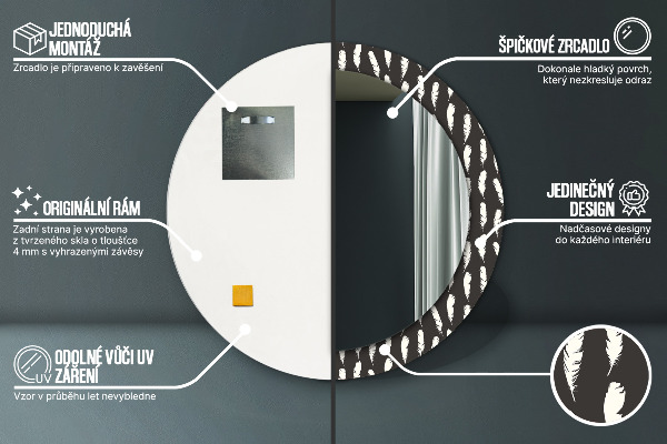 Specchio tondo stampato Piume