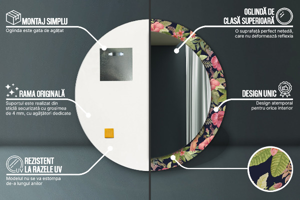 Specchio tondo stampato Fiori di ibisco