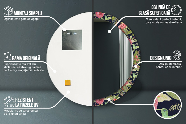 Specchio tondo stampato Fiori di ibisco