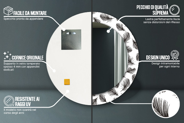 Specchio tondo stampato Piume